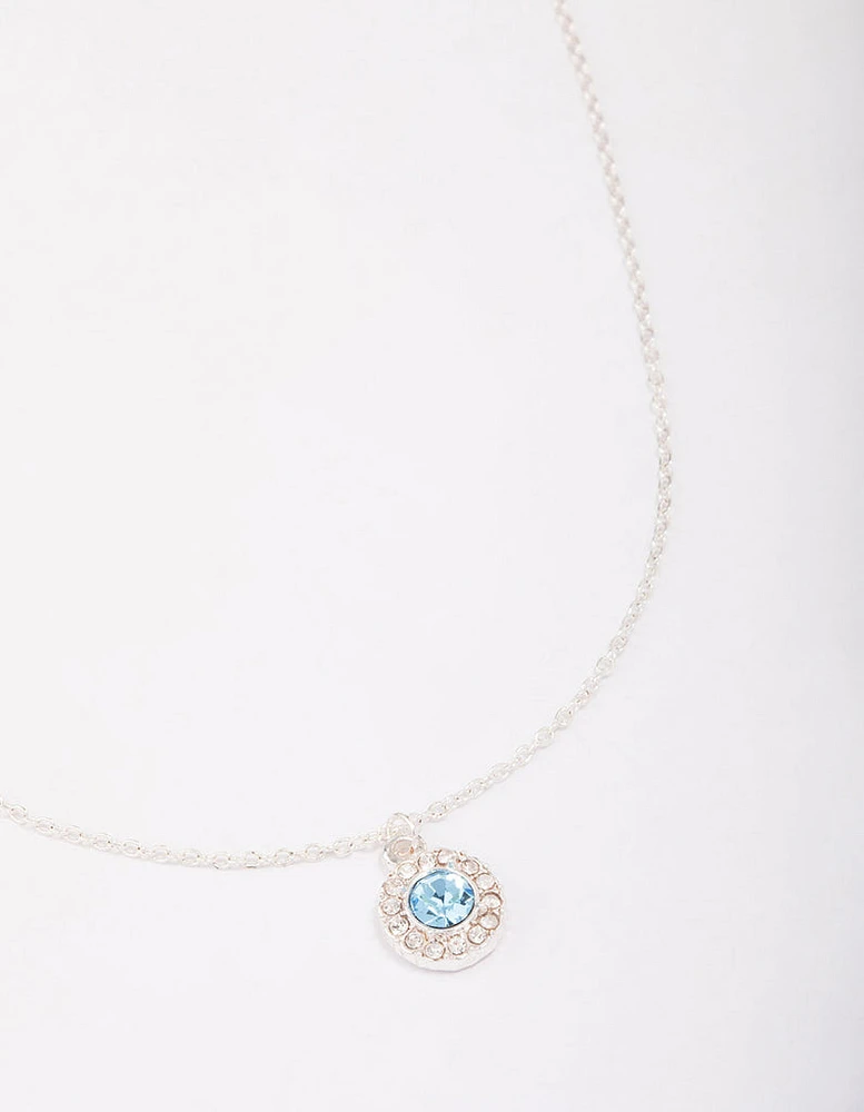 Silver Aqua Halo Pendant Necklace