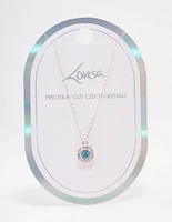 Silver Aqua Halo Pendant Necklace