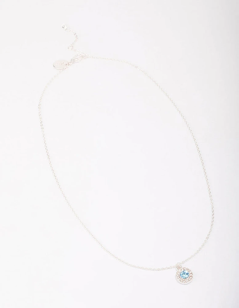 Silver Aqua Halo Pendant Necklace