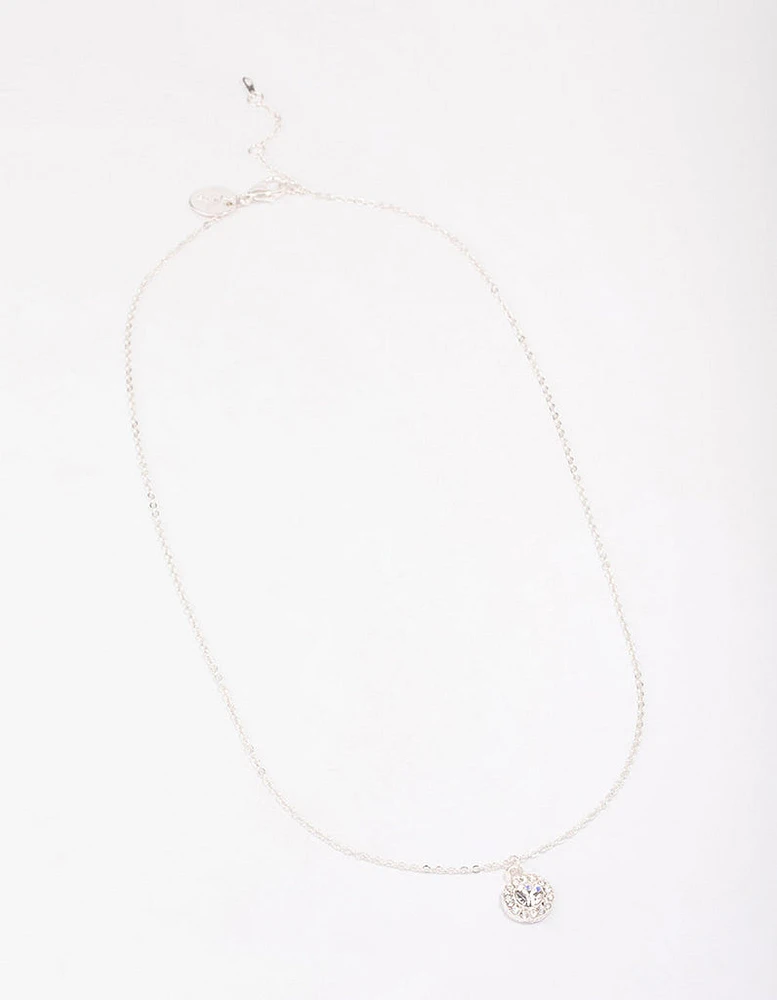 Silver Pear Crystal Halo Pendant Necklace