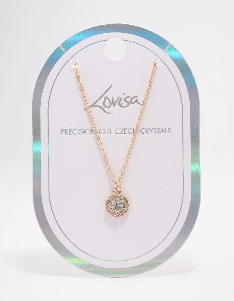 Gold Halo Crystal Pendant Necklace