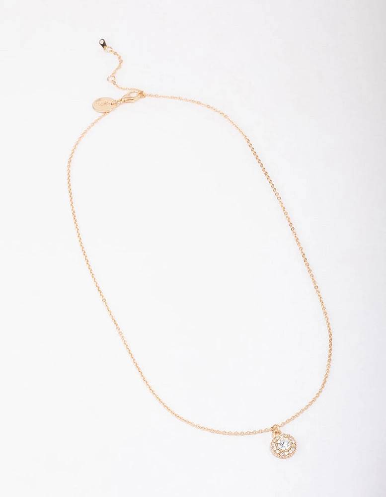 Gold Halo Crystal Pendant Necklace