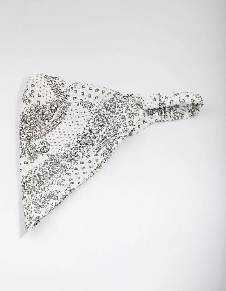 White & Black Fabric Paisley Bandana