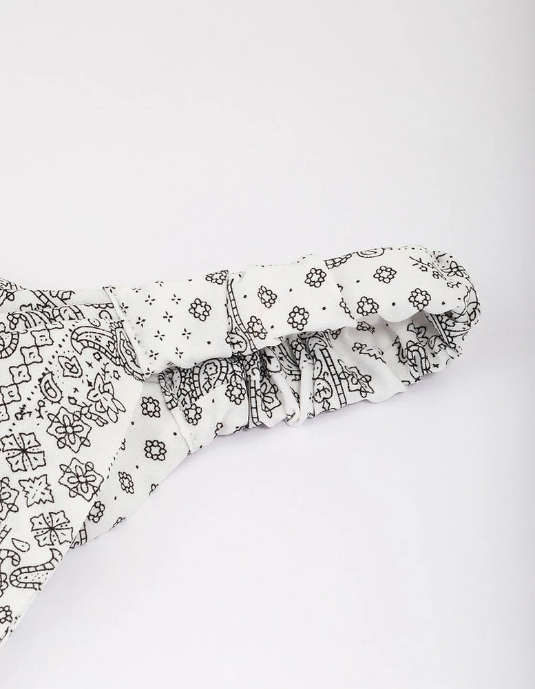 White & Black Fabric Paisley Bandana