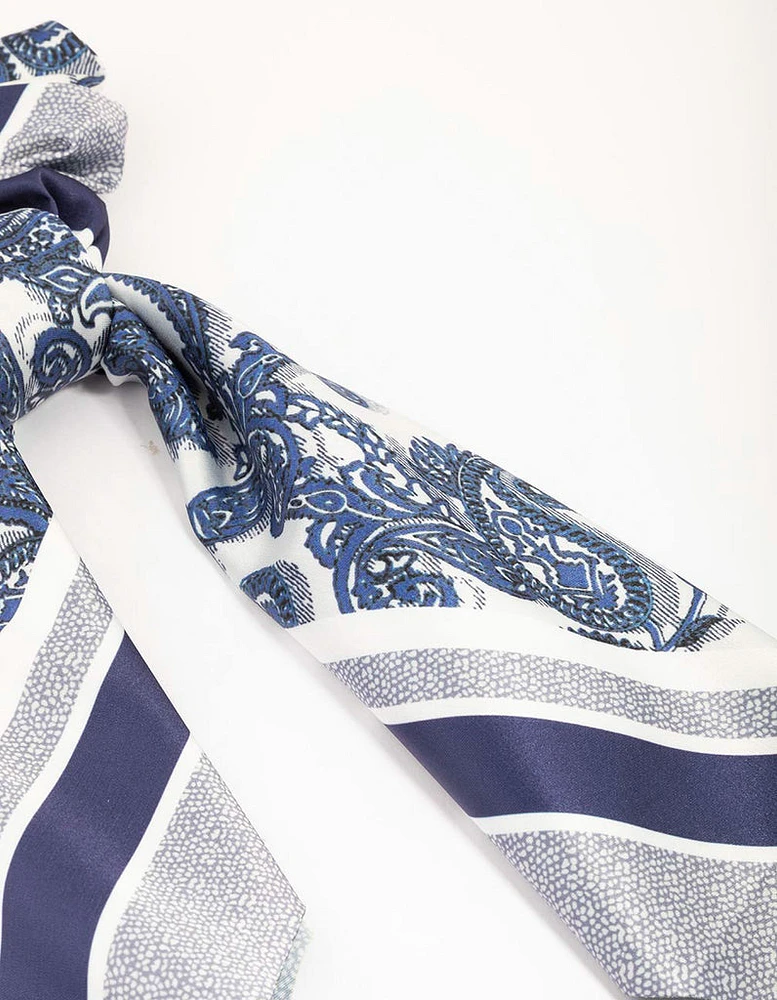 Blue Fabric Paisley Satin Scarf