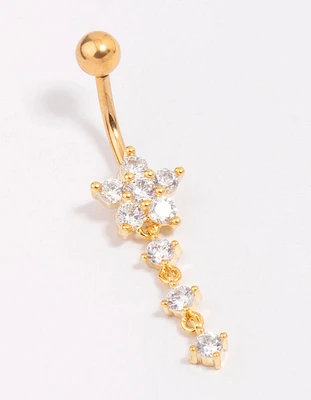 Gold Plated Titanium Cubic Zirconia Flower Belly Piercing