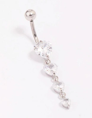 Titanium Cubic Zirconia Heart Belly Piercing