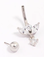 Titanium Cubic Zirconia Teardrop Dangle Belly Piercing