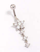 Titanium Cubic Zirconia Flower Triple Belly Piercing