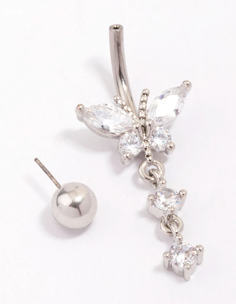 Titanium Cubic Zirconia Butterfly Drop Belly Piercing