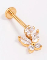 Gold Plated Titanium Cubic Zirconia Butterfly Drop Belly Piercing