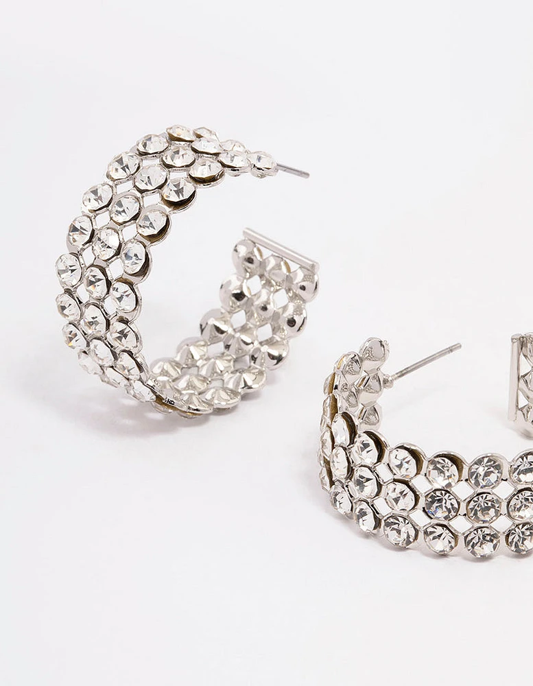 Rhodium Triple Row Bold Hoop Earrings