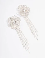 Silver Diamante Flower Cupchain Drop Earrings
