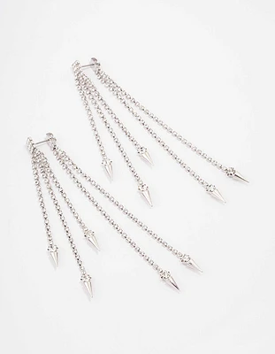 Rhodium Tassel Cupchain Drop Earrings