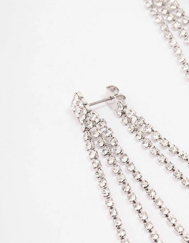 Rhodium Tassel Cup Chain Drop Earrings