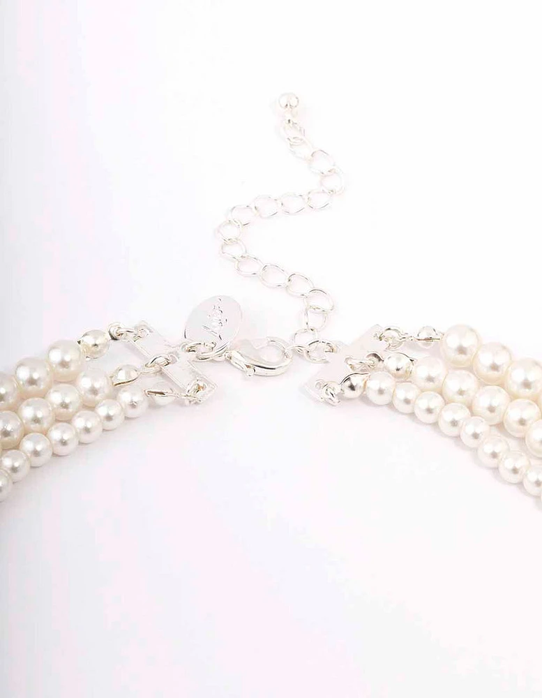 Silver Pearl Layered Necklace & Bracelet Set