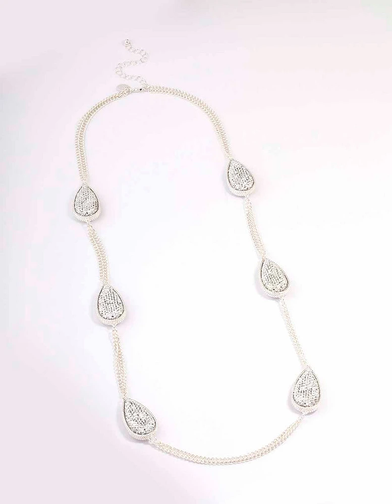 Silver Oval Long Chain Necklace