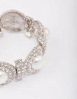 Silver Pearl & Diamante Stretch Bracelet