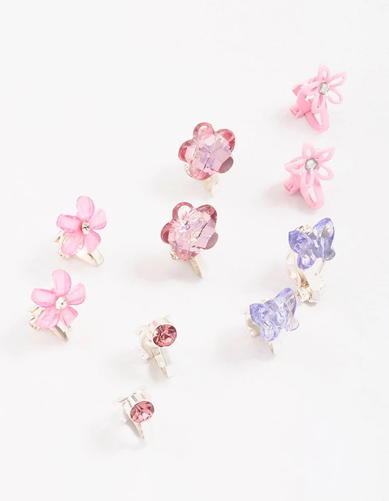 Kids Crystal Butterfly & Flower Clip On Earring 5-Pack