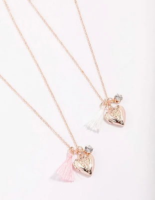 Kids Rose Gold Tassel Heart Locket Pendant Necklace Pack