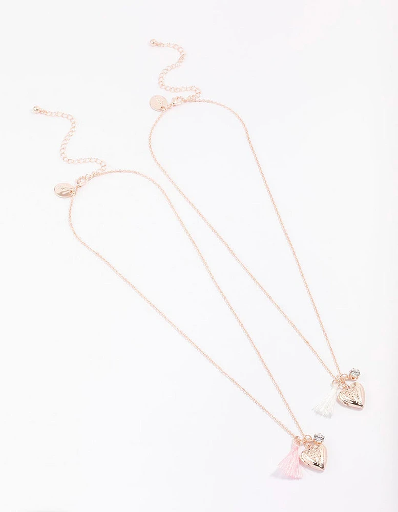 Kids Rose Gold Tassel Heart Locket Pendant Necklace Pack