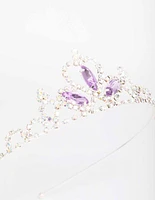 Kids Silver Lilac Diamante Tiara