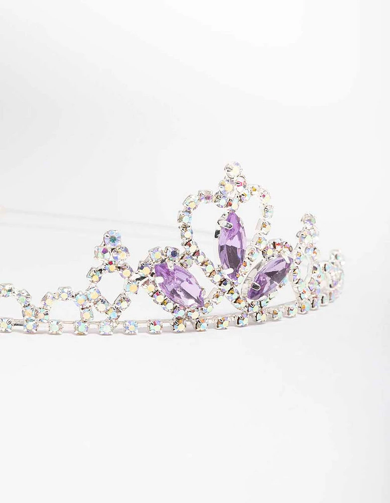 Kids Silver Lilac Diamante Tiara