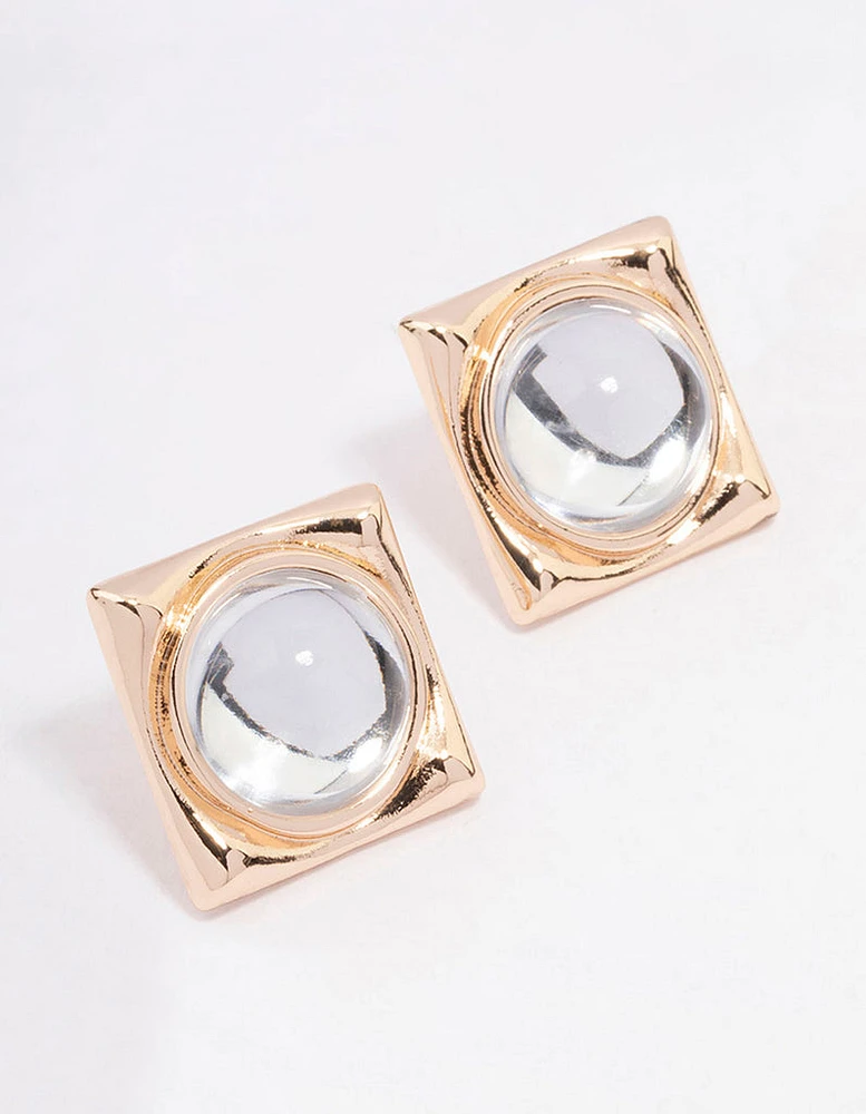 Gold Transparent Square Stud Earrings