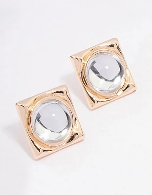 Gold Transparent Square Stud Earrings