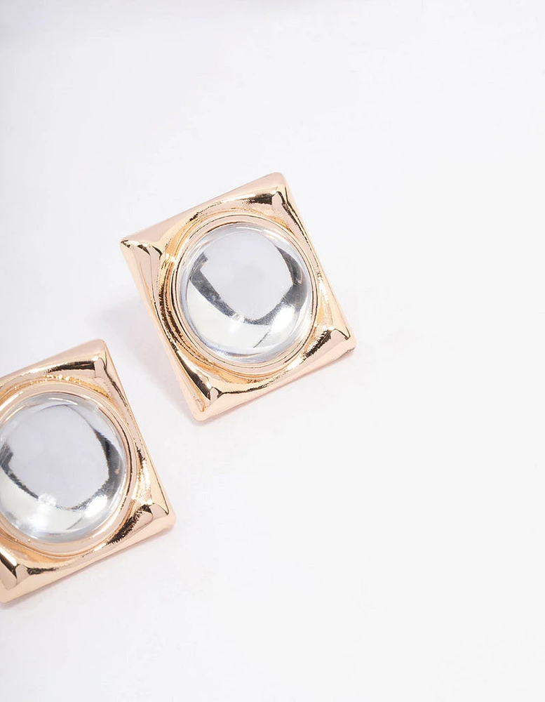 Gold Transparent Square Stud Earrings