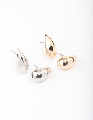 Gold & Silver Two-Toned Teardrop Earring Pack