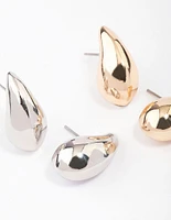Gold & Silver Two-Toned Teardrop Earring Pack