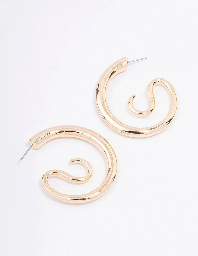 Gold Medium Swirl Hoop Earrings