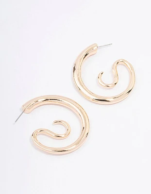 Gold Medium Swirl Hoop Earrings