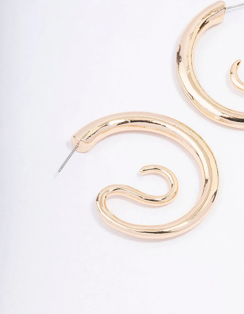 Gold Medium Swirl Hoop Earrings