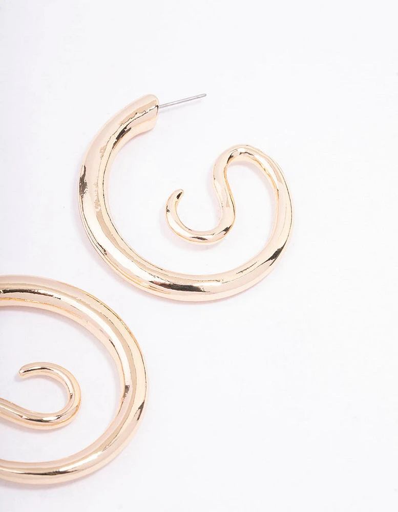 Gold Medium Swirl Hoop Earrings