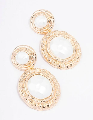 Gold Textured Double Pearl Drop Earrings