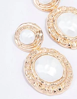 Gold Textured Double Pearl Drop Earrings