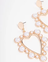 Gold Modern Pearl Heart Pearl Drop Earrings