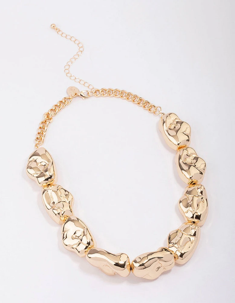 Gold Circular Textured Statement Necklace