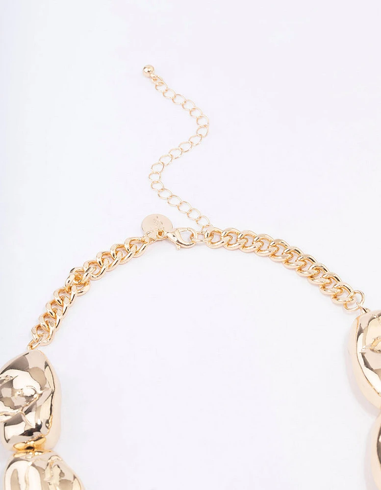 Gold Circular Textured Statement Necklace