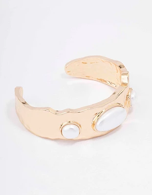 Gold Oval Pearl Wrist Cuff