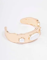 Gold Oval Pearl Wrist Cuff