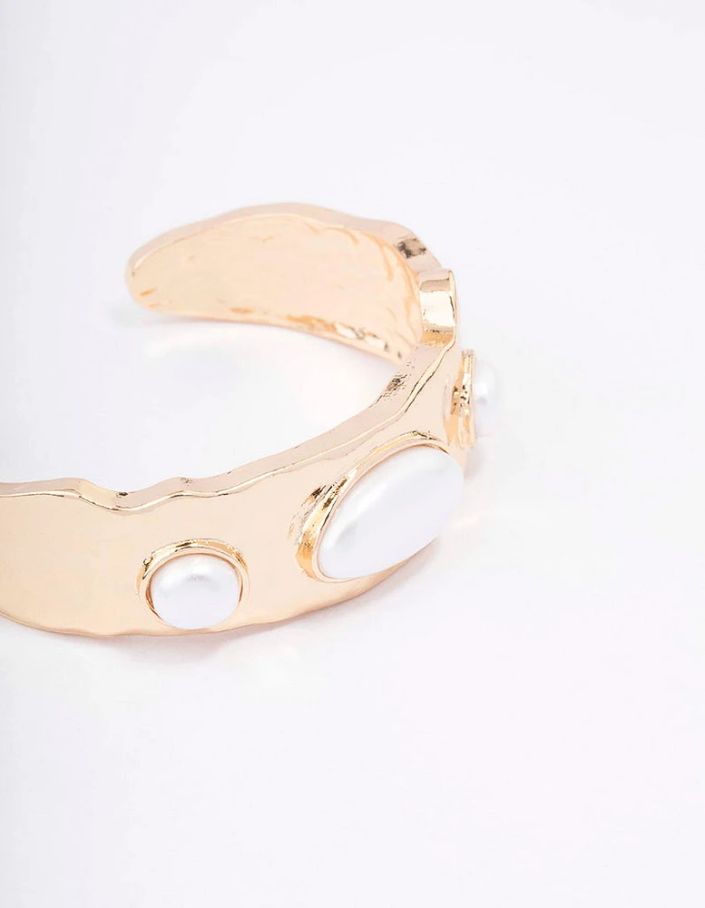 Gold Oval Pearl Wrist Cuff