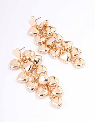 Gold Cascading Heart Drop Earrings