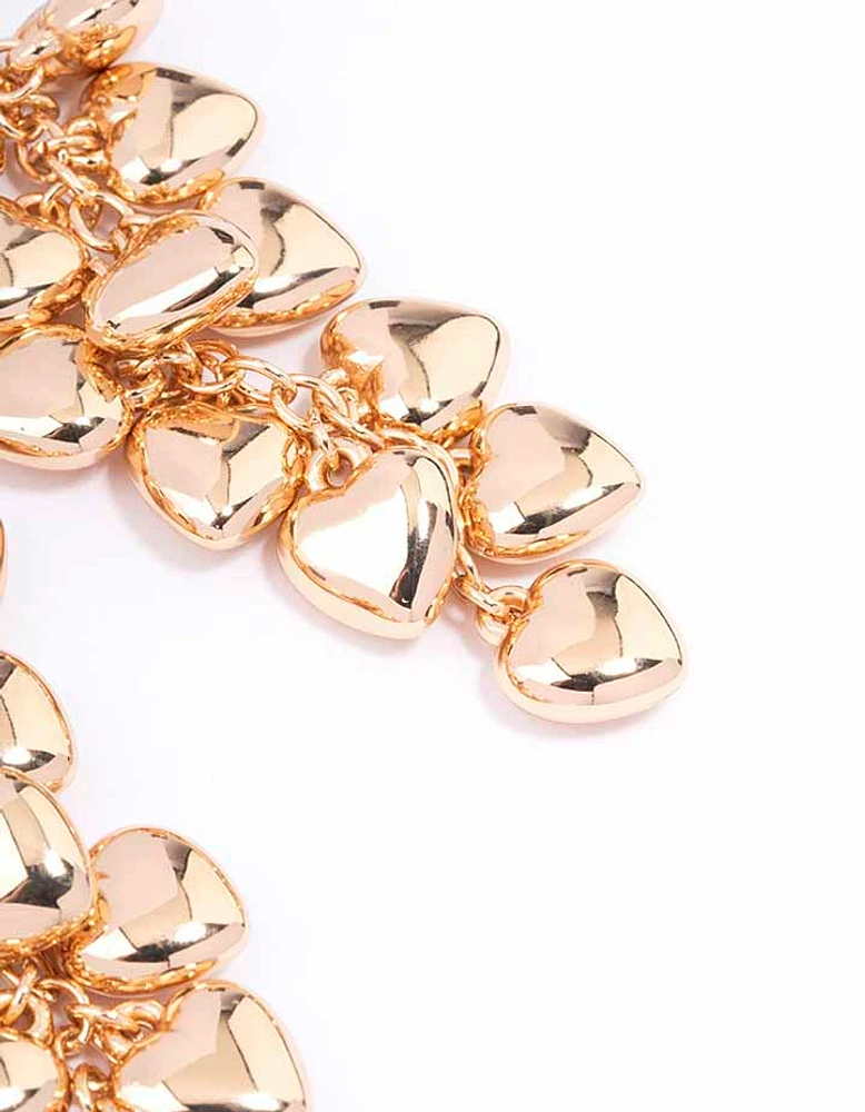 Gold Cascading Heart Drop Earrings