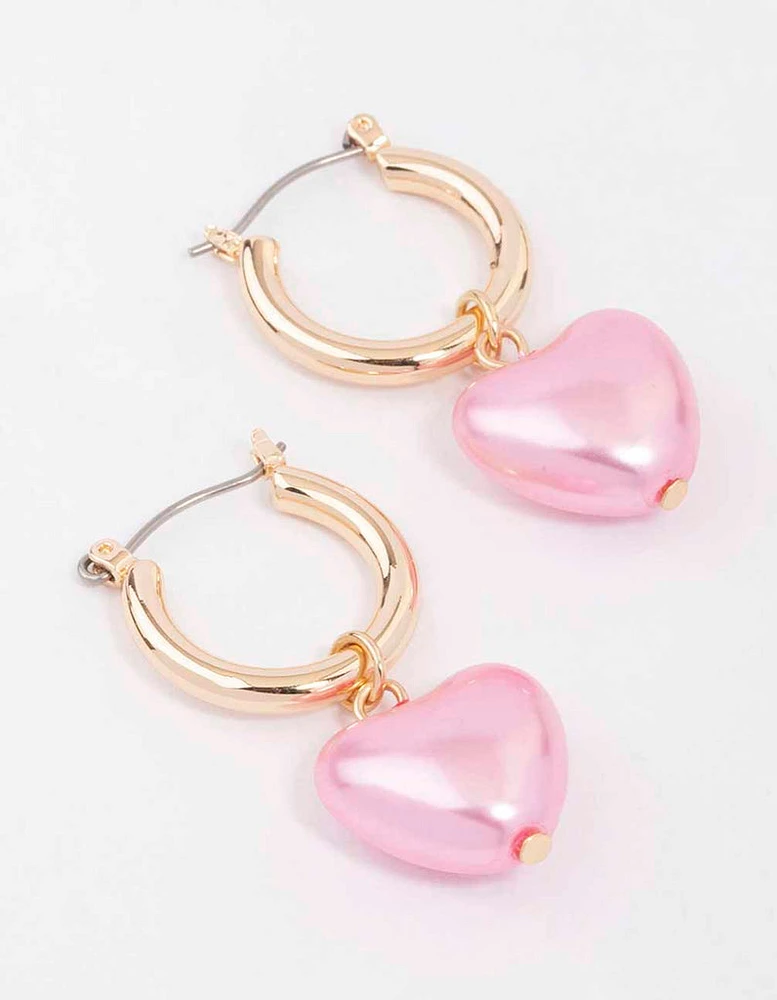 Gold Chrome Pink Heart Hoop Earrings