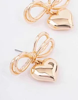 Gold Heart Bow Drop Earrings