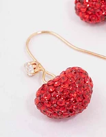 Gold & Red Glamorous Puffy Heart Drop Earrings