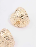 Gold Puffy Textured Heart Stud Earrings